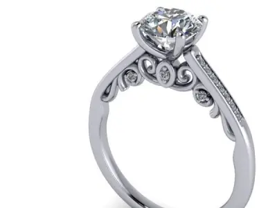 Antique scroll diamond engagement ring 3D print model