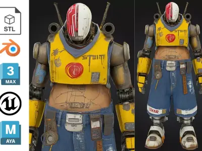 Urban Bot with Exposed Belly Low-poly 3D model