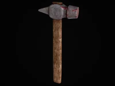 Hammer axe with blood Low-poly 3D model