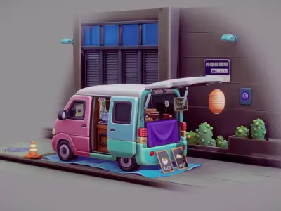 Cute Food Truck Low-poly 3D model