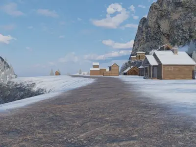 Mountain Village In Winter 3D model