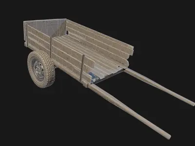Low Poly PBR Wooden Cart Low-poly 3D model