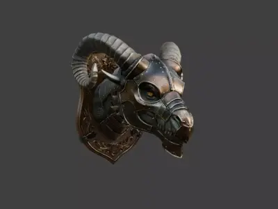 Steampunk Ram Guardian Wall Trophy Low-poly 3D model