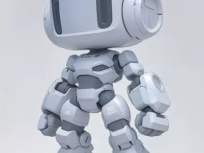 Cute White Robot 3D Model Chibi Design Smooth Armor Low-poly 3D model