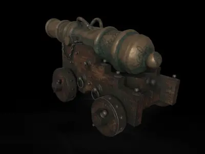 Old Naval Cannon Low-poly 3D model