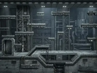 Sci Fi Industrial Platformer Low-poly 3D model