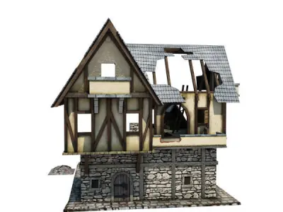 Medieval Building 12 Ruined Coaching Inn Low-poly 3D model