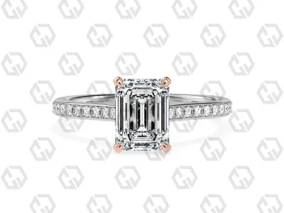 Ring 53 Emerald shape pave setting ring with gems 3D print model