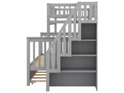 Full Bunk Bed with Trundle and Staircase 3D model