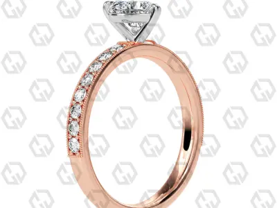 Ring 64 Heart Shape milgrain pave set ring with Gems 3D print model