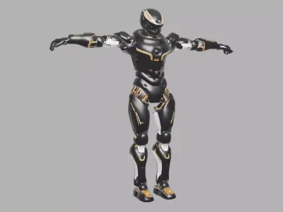 Black Gold Sci-Fi Combat Robot Low-poly 3D model