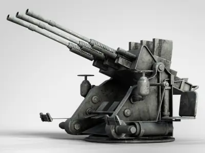 Japanese battleship machine gun of WorldWar2 Low-poly 3D model
