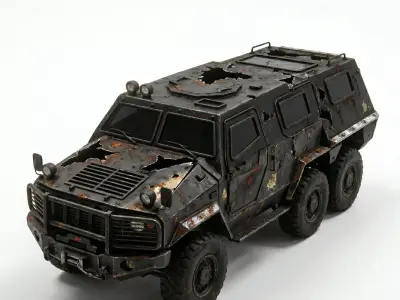 Destroyed 6x6 Armored Tactical Vehicle 3D Model Low-poly 3D model
