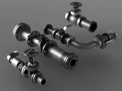 pipe pipes industrial low poly pipeline valve game ready 3D model