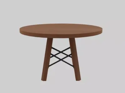 Round Wooden Dining Table with Metal Bracing Low-poly 3D model