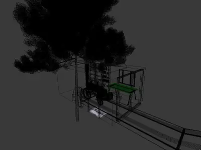 Steam cartoon locomotive in a glazed garage 3D model