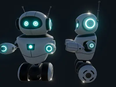 Cute Wheeled Robot Low-poly 3D model