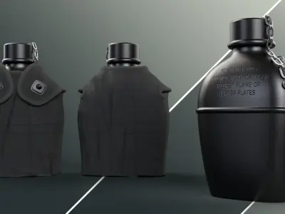 Military-Tactical Water Bottle and Pouch Free 3D model