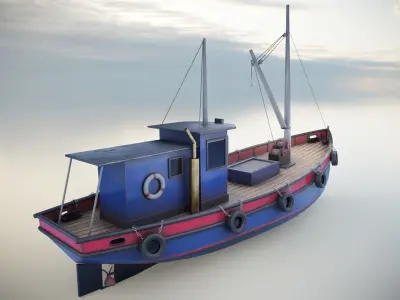 Fishing Boat Low-poly 3D model 2
