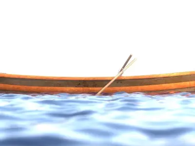 boat 3D model wooden floating in ocean Low-poly 3D model