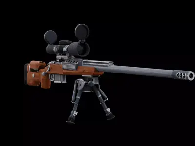 Tactical Bolt Action Sniper Rifle Long Range Game Ready Low Poly Low-poly 3D model