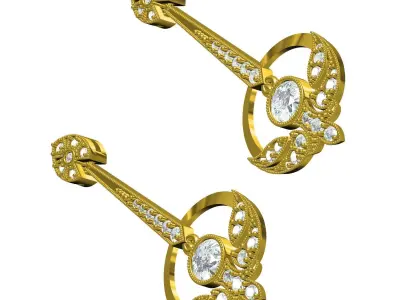 Antique Diamond Long Dangle Drop Earring 3D print model