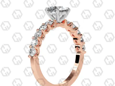 Ring 99 Round Shape prong set round on shank with Gems 3D print model