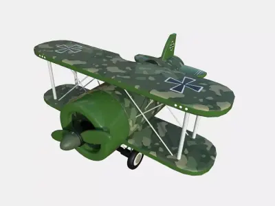 Airplane Cartoon A08 Green Camouflage - Classic Aircraft Low-poly 3D model