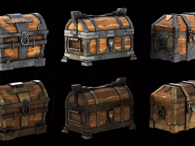 Low Poly Wooden Chests Pack Low-poly 3D model