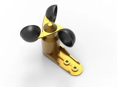 Anemometer gold wind turbine Low-poly 3D model