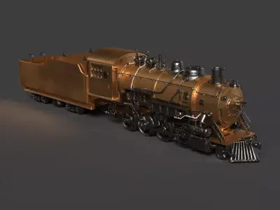 Steam locomotive train   Low-poly 3D model