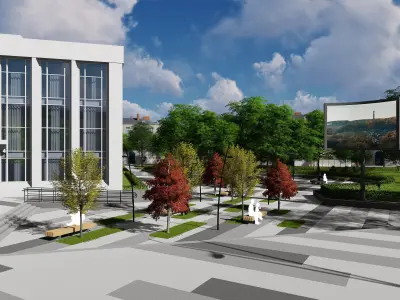 Urban environment with a drama theater building and a square 3D model