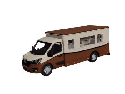 Renault Master Food Truck Low Poly Mobile Kitchen Vehicle Low-poly 3D model
