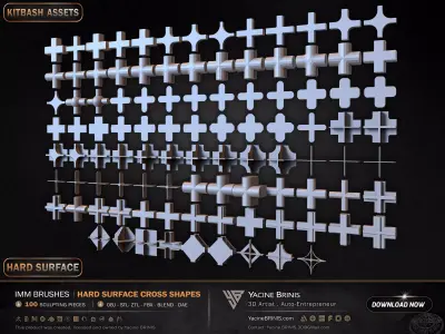 100 Hard Surface IMM Cross Shapes Low-poly 3D model