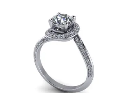 Latest Model Cluster Halo Vintage Deco bridal wedding band rings 3D print model