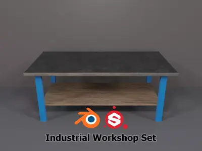 Industrial Workshop Worktable Large PBR Low-poly 3D model