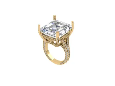 Emerald Solitaire Art Deco Ring 3D print model 10