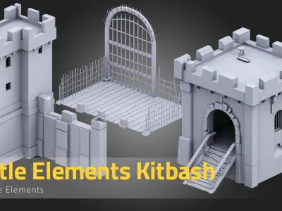 50 Castle Elements Kitbash Low-poly 3D model