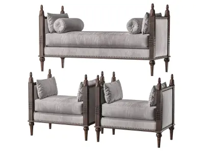 ebanista villandry bench and pouf 3D model