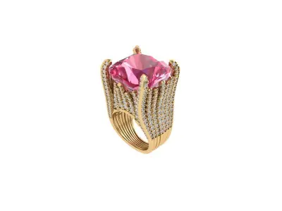 Cushion Solitaire Art deco Ring 3D print model 8