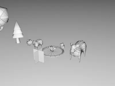Low poly animals goose and hammer Low-poly 3D model
