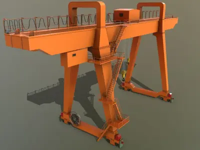 PBR Double Girder Gantry Crane V1 - Orange Low-poly 3D model