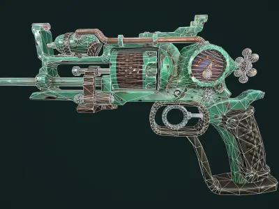 Modular stylized steampunk revolver Low-poly 3D model
