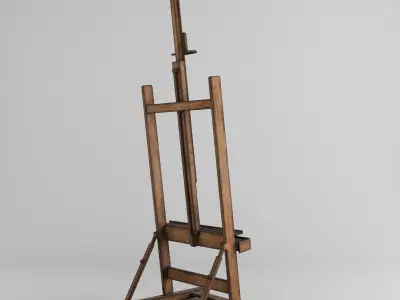 Antique wooden easel with canvas 3d model Low-poly 3D model