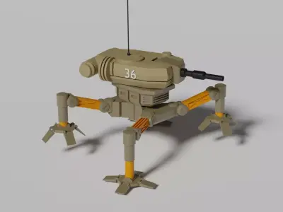 Animated walking robot tank in Blender 3D model