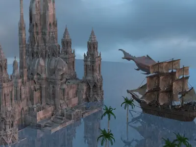 Pirate Ruins Ship battle 3D model