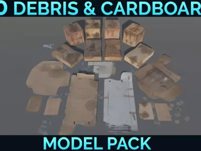 20 Cardboard Box Pack Low-poly 3D model