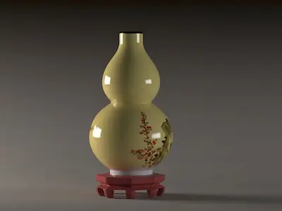 Gourd vase porcelain glaze vase ancient blue and white 3D model