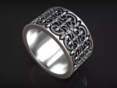 Gothic Traditional Ornate Heraldic Lily Pattern Band 3D print model