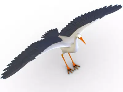 High Poly White Crane Bird Low-poly 3D model